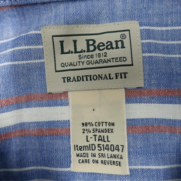 L.L.Bean Button-Down T-Shirt Mens Sz L Multicolor Striped Traditional Fit Cotton - Picture 3 of 5